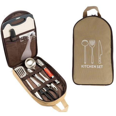 Darrahopens Outdoor Recreation > Camping > Camping Appliances Multi-Functional Outdoor Kitchen Utensil Organizer – Durable Travel Storage Bag with Elastic Straps, Mesh Pockets & Carry Handle, Compact Size (Khaki)