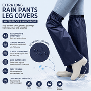 Navy Blue Waterproof Rain Leg Covers and Long Half Rain Pants, Quick Pull-On with Adjustable Elastic Top & Snap Closure Cuffs – Lightweight & Reusable, Windproof & Mudproof for Commuting, Cycling, Garden and Outdoor Activities (1 Pair 3XL)