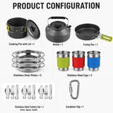 Darrahopens Outdoor Recreation > Camping > Camping Appliances Orange Camping Cookware Set for 2–3 People – Portable Outdoor Cooking Pot, Frying Pan & 1.1L Kettle Kit with Stainless Steel Plates, Cups & Cutlery, Lightweight Non-Stick Camping Cook Set for Hiking, Picnic, Backpacking & RV Travel