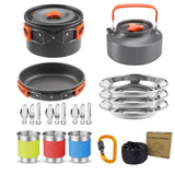 Darrahopens Outdoor Recreation > Camping > Camping Appliances Orange Camping Cookware Set for 2–3 People – Portable Outdoor Cooking Pot, Frying Pan & 1.1L Kettle Kit with Stainless Steel Plates, Cups & Cutlery, Lightweight Non-Stick Camping Cook Set for Hiking, Picnic, Backpacking & RV Travel
