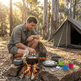 Darrahopens Outdoor Recreation > Camping > Camping Appliances Orange Camping Cookware Set for 2–3 People – Portable Outdoor Cooking Pot, Frying Pan & 1.1L Kettle Kit with Stainless Steel Plates, Cups & Cutlery, Lightweight Non-Stick Camping Cook Set for Hiking, Picnic, Backpacking & RV Travel