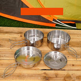 Darrahopens Outdoor Recreation > Camping > Camping Appliances pcs Stainless Steel Pots/Frying Pan/Lid for Outdoor Camping Cooking