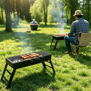 Darrahopens Outdoor Recreation > Camping > Camping Appliances Portable foldable barbecue grill with adjustable height and built-in side rack - heavy-duty metal outdoor barbecue grill, suitable for backyard, camping, picnic - compact storage design with external barbecue cover, durable paint surface, suitable for out