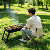 Darrahopens Outdoor Recreation > Camping > Camping Appliances Portable foldable barbecue grill with adjustable height and built-in side rack - heavy-duty metal outdoor barbecue grill, suitable for backyard, camping, picnic - compact storage design with external barbecue cover, durable paint surface, suitable for out