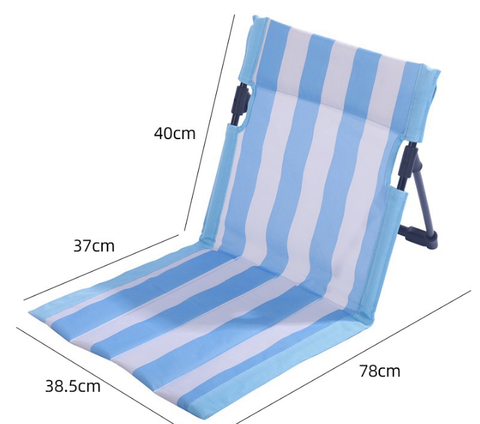 Darrahopens Outdoor Recreation > Camping > Camping Appliances Portable Folding Beach Ground Chair with Back Support Sky Blue Striped Lightweight Padded Mat for Camping Picnics Festivals - Standard Model