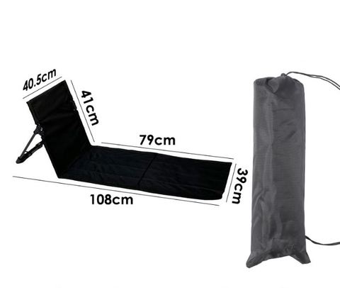 Darrahopens Outdoor Recreation > Camping > Camping Appliances Portable Outdoor Folding Ground Chair with Back Support (Extra Long Black) - Lightweight Padded Beach Mat & Picnic Seat for Camping, Festivals & Parks