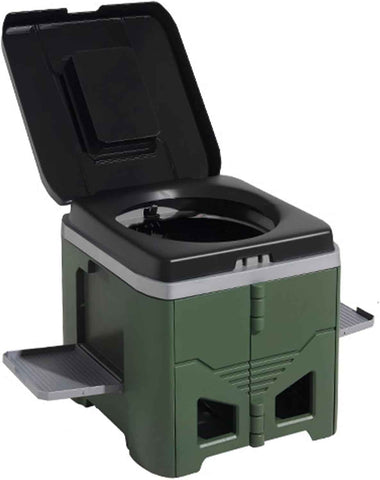 Portable Travel Toilet with Integrated Dual Storage Wings & Odor-Proof Lid – Ergonomic Reusable Foldable Commode with 12.7cm Folding Height for Car Travel & Outdoor Use (Black Green)