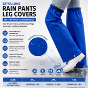 Darrahopens Outdoor Recreation > Camping > Camping Appliances Royal Blue Waterproof Rain Leg Covers and Long Half Rain Pants, Quick Pull-On with Adjustable Elastic Top & Snap Closure Cuffs – Lightweight & Reusable, Windproof & Mudproof for Commuting, Cycling, Garden and Outdoor Activities (1 Pair 3XL)