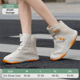 Darrahopens Outdoor Recreation > Camping > Camping Appliances Thickened Waterproof Silicone Rain Shoe Covers and USB Powered Telescopic 3-Setting Timer Shoe Dryer Set for Rainy Season Commuting Camping Hiking Use, Reusable Non-Slip Overshoes with Double Buckle Closure, Khaki Orange Blocking, M Size (EU 34-36)