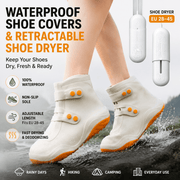 Darrahopens Outdoor Recreation > Camping > Camping Appliances Thickened Waterproof Silicone Rain Shoe Covers and USB Powered Telescopic 3-Setting Timer Shoe Dryer Set for Rainy Season Commuting Camping Hiking Use, Reusable Non-Slip Overshoes with Double Buckle Closure, Khaki Orange Blocking, XL Size (EU 40-42)