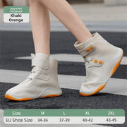 Darrahopens Outdoor Recreation > Camping > Camping Appliances Thickened Waterproof Silicone Rain Shoe Covers with Adjustable Double Buckle Closure, Durable Non-Slip Reusable Overshoes for Men and Women Hiking Camping Daily Use, Khaki Orange Blocking, L Size (EU 37-39)