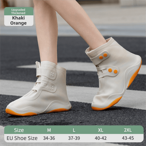 Darrahopens Outdoor Recreation > Camping > Camping Appliances Thickened Waterproof Silicone Rain Shoe Covers with Adjustable Double Buckle Closure, Durable Non-Slip Reusable Overshoes for Men and Women Hiking Camping Daily Use, Khaki Orange Blocking, 2XL Size (EU 43-45)