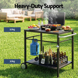 Darrahopens Outdoor Recreation > Camping > Camping Appliances Weisshorn BBQ Camp Party Table, Garden Backyard Outdoor Cart Stainless Steel Prep Table Mobile Kitchen Trolley Heavy Duty with Wheels Tank Holder Hooks, Black
