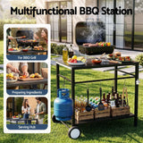 Darrahopens Outdoor Recreation > Camping > Camping Appliances Weisshorn BBQ Camp Party Table, Garden Backyard Outdoor Cart Stainless Steel Prep Table Mobile Kitchen Trolley Heavy Duty with Wheels Tank Holder Hooks, Black