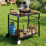 Darrahopens Outdoor Recreation > Camping > Camping Appliances Weisshorn BBQ Camp Party Table, Garden Backyard Outdoor Cart Stainless Steel Prep Table Mobile Kitchen Trolley Heavy Duty with Wheels Tank Holder Hooks, Black