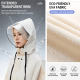 Darrahopens Outdoor Recreation > Camping > Camping Appliances White Full-Cover Hooded EVA Raincoat, Long Trench Coat Waterproof Rain Poncho with Adjustable Waist & Collar Drawstring, Zipper & Snap Windproof Closure, Extended Clear Brim and Covered Pockets for Dailywear Cycling Hiking Camping Use, M Size