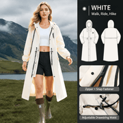 Darrahopens Outdoor Recreation > Camping > Camping Appliances White Full-Cover Hooded EVA Raincoat, Long Trench Coat Waterproof Rain Poncho with Adjustable Waist & Collar Drawstring, Zipper & Snap Windproof Closure, Extended Clear Brim and Covered Pockets for Dailywear Cycling Hiking Camping Use, L Size