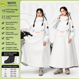 Darrahopens Outdoor Recreation > Camping > Camping Appliances White Full Coverage & Extended Cycling Hooded Rain Poncho with Detachable Shoe Covers, M Size – Thickened Waterproof Oxford Motorcycle Raincoat with Face-Protection Elastic Collar, Large Storage Pocket and Foldable Sleeve Cover for Men Women Outdoor Use