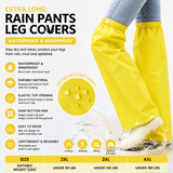 Darrahopens Outdoor Recreation > Camping > Camping Appliances Yellow Waterproof Rain Leg Covers and Long Half Rain Pants, Quick Pull-On with Adjustable Elastic Top & Snap Closure Cuffs – Lightweight & Reusable, Windproof & Mudproof for Commuting, Cycling, Garden and Outdoor Activities (1 Pair 4XL)