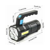 Darrahopens Outdoor Recreation > Camping > Camping Lights & Lanterns Ultra Powerful Rechargeable Cob LED Flashlight Waterproof Work Light 4 Modes Portable Emergency Torch For Hiking