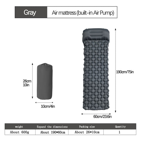 Darrahopens Outdoor Recreation > Camping > Inflatable Mattresses 2pc Ultralight Inflatable Camping Sleeping Mat with Integrated Pillow - Waterproof 40D Nylon TPU(Grey)