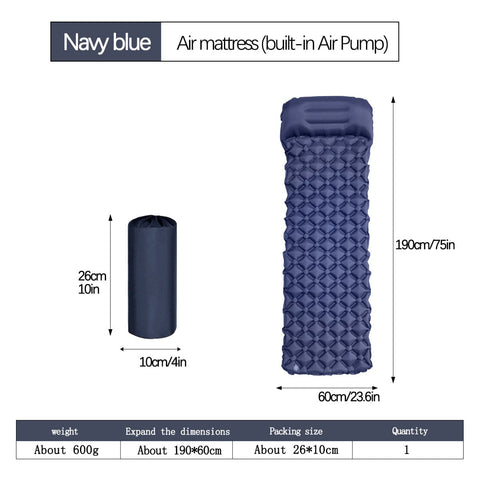 Darrahopens Outdoor Recreation > Camping > Inflatable Mattresses 2pc Ultralight Inflatable Camping Sleeping Mat with Integrated Pillow - Waterproof 40D Nylon TPU(Navy Blue)