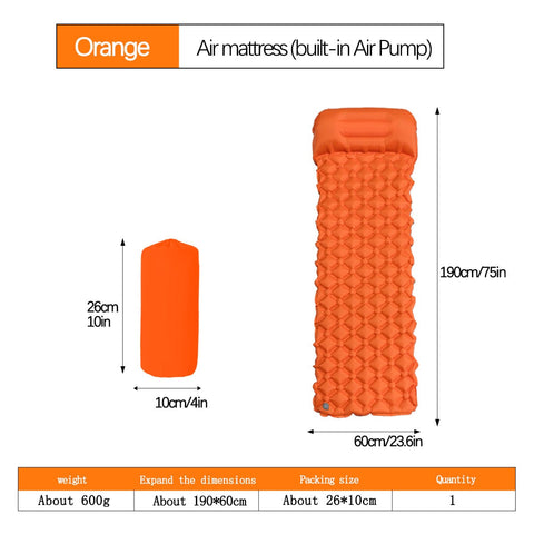Darrahopens Outdoor Recreation > Camping > Inflatable Mattresses 2pc Ultralight Inflatable Camping Sleeping Mat with Integrated Pillow - Waterproof 40D Nylon TPU(Orange)
