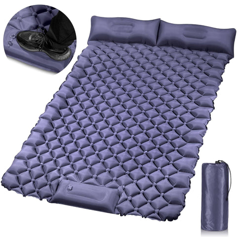 Darrahopens Outdoor Recreation > Camping > Inflatable Mattresses Double Camping Pad with Built-in Pillow: Foot Pump Inflatable Mattress for Tent/Backpacking – Ultralight, Foldable (Dark Blue)