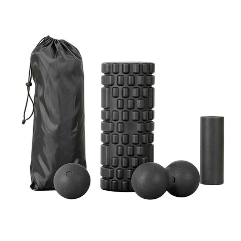 Darrahopens Outdoor Recreation > Camping > Inflatable Mattresses Everfit Foam Roller Set 4 in 1 Grid High Density Massager for Deep Tissue Trigger Point Myofascial Release Back Pain Muscle Recovery Gym Home Fitness Equipment with Storage Bag Supports 150kg