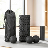 Darrahopens Outdoor Recreation > Camping > Inflatable Mattresses Everfit Foam Roller Set 4 in 1 Grid High Density Massager for Deep Tissue Trigger Point Myofascial Release Back Pain Muscle Recovery Gym Home Fitness Equipment with Storage Bag Supports 150kg