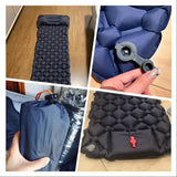 Darrahopens Outdoor Recreation > Camping > Inflatable Mattresses Ultralight Camping Sleeping Pad: Built-in Foot Pump, Integrated Pillow – Compact, Waterproof for Hiking/Backpacking (Dark Blue)