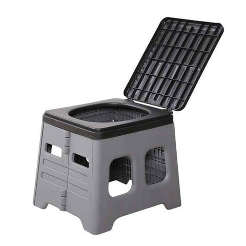 Grey Portable Folding Toilet Stool Outdoor Camping Car Emergency Portable Potty Chair