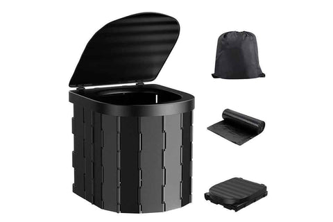 Darrahopens Outdoor Recreation > Camping > Portable Toilets & Showers Portable Camping Toilet Folding Toilet for Adults with Lid -Black
