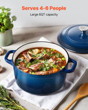 Darrahopens Outdoor Recreation > Camping > Tents VEVOR Enameled Cast Iron Dutch Oven, 5.7L Pot with Lid and Dual Handles, Heavy-Duty Durable Cookware Pan, Oven Induction Compatible up to 260 ℃, for Braising, Stews, Roasting, Bread Baking, Blue
