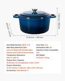 Darrahopens Outdoor Recreation > Camping > Tents VEVOR Enameled Cast Iron Dutch Oven, 5.7L Pot with Lid and Dual Handles, Heavy-Duty Durable Cookware Pan, Oven Induction Compatible up to 260 ℃, for Braising, Stews, Roasting, Bread Baking, Blue