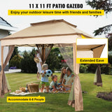Darrahopens Outdoor Recreation > Camping > Tents VEVOR Outdoor Canopy Gazebo Tent, Portable Canopy Shelter with 11\'x11\' Large Shade Space for Party, Backyard, Patio Lawn and Garden, 4 Sandbags, Carrying Bag and Netting Included, Brown