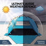 Darrahopens Outdoor Recreation > Camping > Tents Weisshorn Beach Tent 3-4 Person Pop Up Sun Shade UPF 50 Automatic Outdoor Blue In Australia - Darrahopens