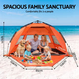 Darrahopens Outdoor Recreation > Camping > Tents Weisshorn Beach Tent 3-4 Person Pop Up Sun Shade UPF 50 Automatic Outdoor Orange In Australia - Darrahopens