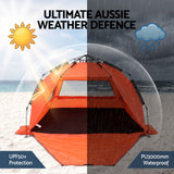 Darrahopens Outdoor Recreation > Camping > Tents Weisshorn Beach Tent 3-4 Person Pop Up Sun Shade UPF 50 Automatic Outdoor Orange In Australia - Darrahopens