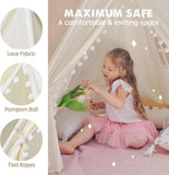 Darrahopens Outdoor Recreation > Camping > Tents Xxl Kids Play Teepee Tent Indoor Boho Tent Foldable Tipi With Window/Pompom/Mat