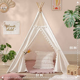 Darrahopens Outdoor Recreation > Camping > Tents Xxl Kids Play Teepee Tent Indoor Boho Tent Foldable Tipi With Window/Pompom/Mat