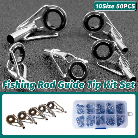Darrahopens Outdoor Recreation > Fishing > Fishing Tackle 50pcs Fishing Rod Guide Tip Repair Kit Set Rings Guide Replacement Parts Tools