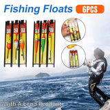 Darrahopens Outdoor Recreation > Fishing > Fishing Tackle 6Pcs Fishing Floats Set Fishing Bobber Hook Kits Straight Column Water Drop Type