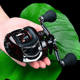 Darrahopens Outdoor Recreation > Fishing > Fishing Tackle High Speed 18+1BB Baitcasting Reel, Dual Brake System, Max Drag 20lb - Ergonomic Handle, Stainless Steel Durable Spool - Ideal for Carp and Bass Fishing, Suitable for Saltwater and Freshwater, Angler's Choice | Smooth Black Finish(DW121L left hand)