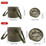 Darrahopens Outdoor Recreation > Fishing > Fishing Tackle Multi-Use Collapsible Bucket – Foldable Camping Container with Dual Handles, 10L/20L Capacity, Supports 22 lbs or 44 lbs, Waterproof PVC Mesh for Fishing, Washing, Picnics & Outdoor Use (Forest Green,Trumpet)