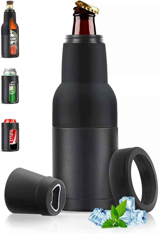 Darrahopens Outdoor Recreation > Iceboxes & Coolers > Cooler bags 3-in-1 Beer Bottle Insulated Tumbler and Can Cooler with Bottle Opener – Double Wall Stainless Steel Soda Can Insulator & Holder for Car Outdoor Beverage Storage, 12oz Black