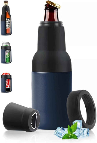 Darrahopens Outdoor Recreation > Iceboxes & Coolers > Cooler bags 3-in-1 Beer Bottle Insulated Tumbler and Can Cooler with Bottle Opener – Double Wall Stainless Steel Soda Can Insulator & Holder for Car Outdoor Beverage Storage, 12oz Dark Blue