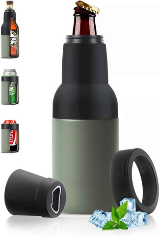 Darrahopens Outdoor Recreation > Iceboxes & Coolers > Cooler bags 3-in-1 Beer Bottle Insulated Tumbler and Can Cooler with Bottle Opener – Double Wall Stainless Steel Soda Can Insulator & Holder for Car Outdoor Beverage Storage, 12oz Green