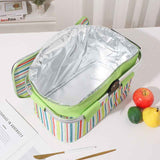 Darrahopens Outdoor Recreation > Picnic > Picnic Baskets 27L Foldable Insulated Picnic Basket Cooler Bag with Aluminum Handles, Green Striped Thermal Hamper