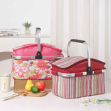 Darrahopens Outdoor Recreation > Picnic > Picnic Baskets 27L Foldable Insulated Picnic Basket Cooler Bag with Aluminum Handles, Green Striped Thermal Hamper